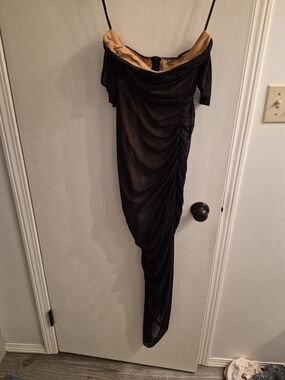 NWT US 4 Hello Molly Black Dress with Gold Interior Trim